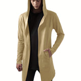 kkboxly  Lightweight Hooded Trench Coat, Men's Casual Slightly Stretch Cardigan Windbreaker For Spring Fall