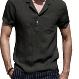 kkboxly  Solid Color Men's Casual Button Up Short Sleeve Lightweight Polo Shirt With Chest Pocket, Men's Polo For Summer