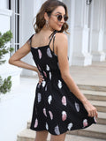kkboxly  Ditsy Floral Print Spaghetti Dress, Sleeveless A Line Midi Dress, Women's Clothing