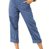 kkboxly  Solid Elastic Waist Pants, Casual Wide Leg Pants For Spring & Summer, Women's Clothing