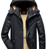 kkboxly  Men's Trendy Fleece Hooded Jacket, Active Stand Collar Zip Up Hooded Coat For Fall Winter Outdoor