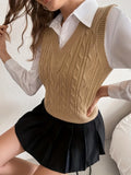 kkboxly  Solid V Neck Sweater Vest, Elegant Sleeveless Sweater For Spring & Fall, Women's Clothing
