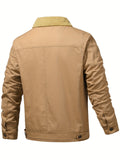 kkboxly  Men's Warm Fleece Cotton Jacket For Fall Winter, Casual Lapel Biker Jacket Coat