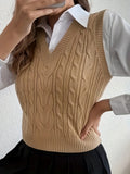 kkboxly  Solid V Neck Sweater Vest, Elegant Sleeveless Sweater For Spring & Fall, Women's Clothing