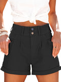 kkboxly  Women's Solid Cargo Shorts, Casual Mid Waist Slant Pocket Shorts, Casual Every Day Shorts, Women's Clothing