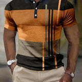 kkboxly  Men's Color Block Stripe Comfy Trendy Polo Shirt For Summer