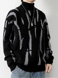kkboxly  Plus Size Men's Fashion Contrast Color Pattern Print Sweater Long Sleeve Crew Neck Knit Slim Fit Sweater Oversized Bottoming Tops For Males, Men's Clothing