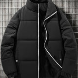 kkboxly  Men's Warm Padded Jacket, Casual Lapel Puffer Coat For Fall Winter