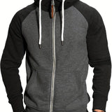 kkboxly  Trendy Color Block Men's Hooded Jacket Casual Long Sleeve Hoodies With Zipper Gym Sports Hooded Coat For Winter Fall