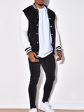 kkboxly  Trendy Varsity Jacket, Men's Casual Color Block Button Up Jacket For Spring Fall School Baseball