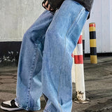 kkboxly  Loose Fit Jeans, Men's Casual Street Style Denim Pants With Pockets