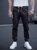 kkboxly  Men's Casual Tapered Jeans, Chic Street Style Waist Drawstring Joggers