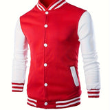 kkboxly  Trendy Varsity Jacket, Men's Casual Color Block Button Up Jacket For Spring Fall School Baseball