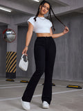 Plus Size Casual Jeans, Women's Plus Solid Button Fly Medium Stretch Flared Leg Jeans