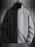 kkboxly  Color Block Lightweight Jackets By Activity, Men's Casual Stand Collar Zip Up Jacket For Spring Fall Outdoor