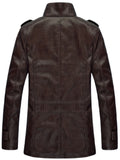 Men's Warm Fleece PU Jacket For Fall Winter, Casual Button Up Stand Collar Faux Leather Jacket