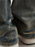 kkboxly  Baggy Ripped Cotton Jeans, Men's Casual Street Style Distressed Denim Pants For Spring Summer
