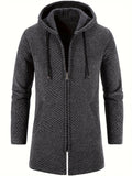 kkboxly  Warm Fleece Hooded Knitting Cardigan, Men's Casual Stretch Zip Up Overcoat For Fall Winter