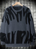 kkboxly  Men's Trendy Knitted Pullover, Casual Slightly Stretch Breathable Loose Sweater For Outdoor Fall Winter