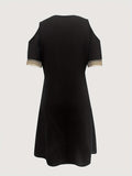 kkboxly  Contrast Lace Cold Shoulder Dress, Casual V Neck Short Sleeve Dress, Women's Clothing