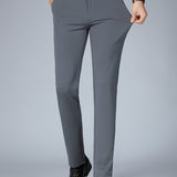 kkboxly Classic Design Dress Pants, Men's Formal Solid Color Slightly Stretch Dress Pants For Spring Summer Business