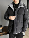 kkboxly Classic Design Warm Hooded Jacket, Men's Casual Solid Color Zip Up Cotton Padded Jacket For Fall Winter Outdoor
