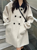 kkboxly  Double Breasted Dual Pockets Coat, Long Sleeve Lapel Coat For Fall & Winter, Women's Clothing