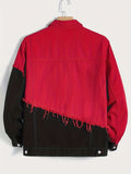 kkboxly  Raw Trim Color Block Denim Jacket, Men's Casual Street Style Cotton Jacket