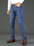 kkboxly  Men's Classic Vintage Solid Jeans, Slightly Stretch Comfy Casual Pants For Men's Outdoor Wearing