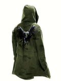 kkboxly  Warm Eagle Pattern Hooded Overcoat, Men's Casual Cape Warm Fleece Jacket