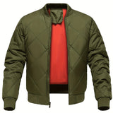 kkboxly  Warm Zipper Pocket Stand Collar Jacket, Men's Casual Solid Color Zip Up Cotton Padded Jacket For Fall Winter Outdoor