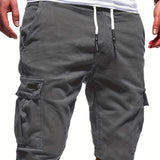 kkboxly  Classic Design Cargo Shorts, Men's Casual Multi Pocket Waist Drawstring Cargo Shorts For Summer Outdoor