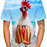 kkboxly kkboxly Funny Rooster 3D Digital Pattern Print Men's Graphic T-shirt, Causal Comfy Tees, Short Sleeve Pullover Tops, Men's Summer Outdoor Clothing