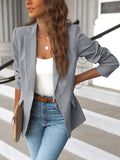 kkboxly  Solid Lapel Blazer Jacket, Casual Long Sleeve Work Office Outerwear With Pockets, Women's Clothing