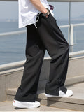 kkboxly  Chic Loose Fit Mopping Trousers, Men's Casual Solid Color Straight Leg Pants For Spring Summer