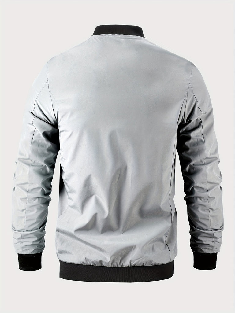 kkboxly  Men's Letter Embroidered Casual Bomber Jacket, Plus Size Male Clothing