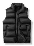 Warm Winter Vest, Men's Casual Zipper Pockets Stand Collar Zip Up Vest For Fall Winter
