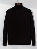 kkboxly  Turtle Neck Knitted Texture Sweater, Men's Casual Warm Solid Color Mid Stretch Pullover Cotton Sweater For Fall Winter