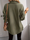 kkboxly  Button Front Solid Jacket, Casual Long Sleeve Versatile Outerwear, Women's Clothing