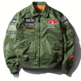 kkboxly kkboxly Men's Stylish UOD-19 Graphic Pattern Nylon Jacket With Pockets, Casual Breathable Lapel Zip Up Long Sleeve Outwear For Spring Fall