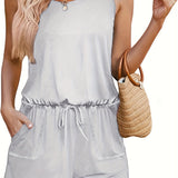 kkboxly  Drawstring Waist Romper Jumpsuit, Casual Sleeveless Romper Jumpsuit, Women's Clothing