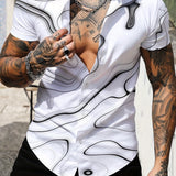 kkboxly  Casual Ripple Pattern Short Sleeve Shirt, Men's Hawaiian Shirt For Summer Vacation Resort