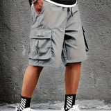 kkboxly  Men's Trendy Plain Color Cargo Shorts, Oversized Shorts With Pocket Plus Size