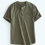 kkboxly  Men's Linen Henley Shirt Short Sleeve Casual Summer Beach Plain Button Up
