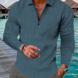 kkboxly  Men's Long Sleeve Quarter Zip Lapel Top