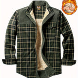 kkboxly  Men's Plaid Print Jacket, Windproof Thermal Patchwork Lapel Winter Shirt For Men's Winter Outdoor Activities