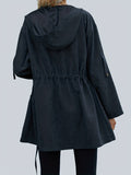 kkboxly  Waterfall Collar Windproof Jacket, Casual Drawstring Long Sleeve Hooded Outerwear, Women's Clothing
