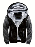kkboxly  Solid Sherpa Lined Men's Hooded Jacket Casual Long Sleeve Hoodies With Zipper Gym Sports Hooded Coat For Winter Fall