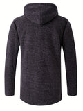 kkboxly  Warm Plush Mid-length Jacket, Men's Casual Solid Color Zip Up Hooded Jacket For Fall Winter Outdoor