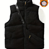 kkboxly  Warm Winter Vest With Matching Waist Bag, Men's Casual Stand Collar Zip Up Vest For Fall Winter